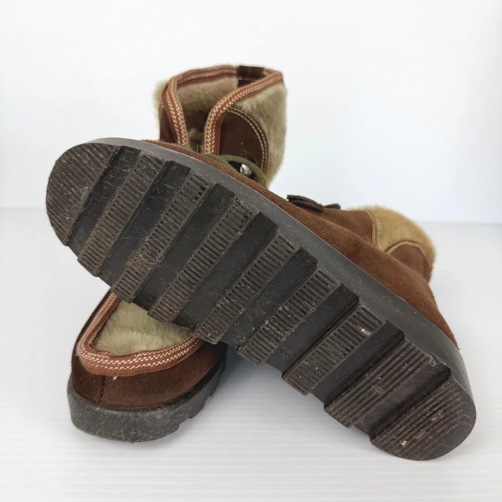 Vintage Made in Italy Brown Suede Faux Fur Apres Ski Boots Womens 9 Lug Sole‎